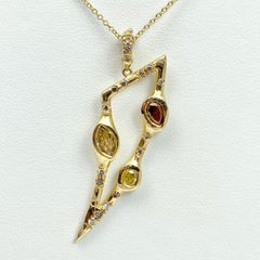 Debra Navarro Colored Diamonds and 18 Karat Yellow Gold Tusk Pendant Necklace