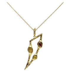 Debra Navarro Colored Diamonds and 18 Karat Yellow Gold Tusk Pendant Necklace