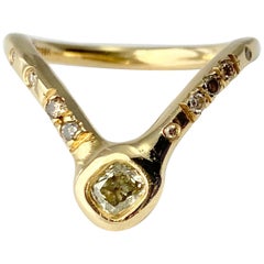 Debra Navarro Cushion Diamond 18 Karat Yellow Gold Band Stack Ring 0.38 Carat
