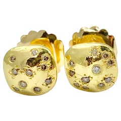 Debra Navarro Diamond and 18 Karat Gold Cushion Disc Stud Earrings 0.18 Carats