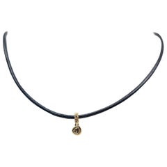 Debra Navarro Diamond 18 Karat Gold Dangle Pendant Necklace Leather 0.15 Carat