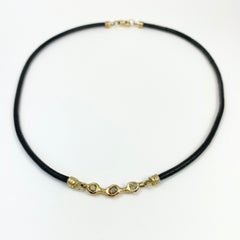 Debra Navarro Diamond and 18 Karat Gold Choker Necklace Black Leather Cords