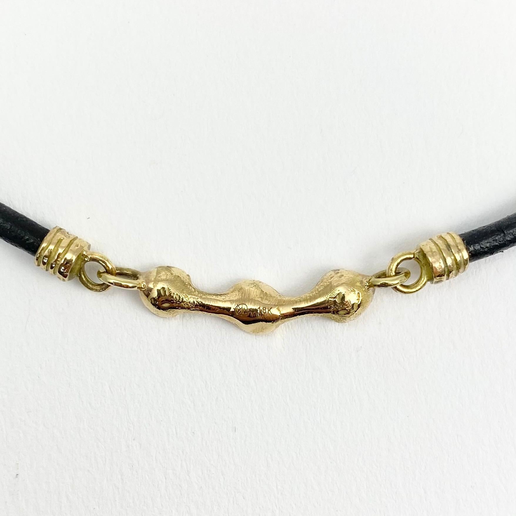Debra Navarro Diamond and 18 Karat Gold Choker Necklace Black Leather Cords In New Condition For Sale In Wichita, KS