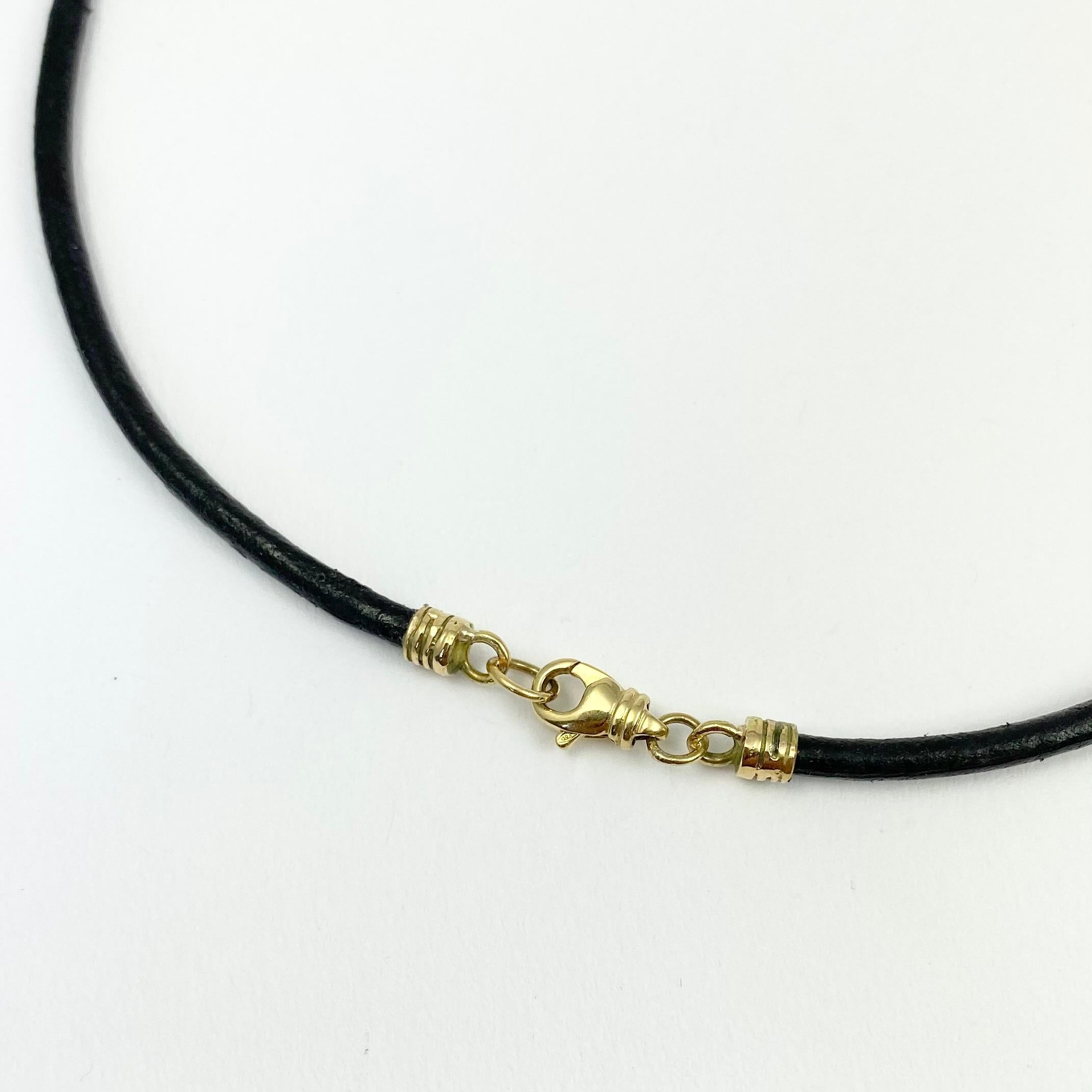 Women's Debra Navarro Diamond and 18 Karat Gold Choker Necklace Black Leather Cords For Sale