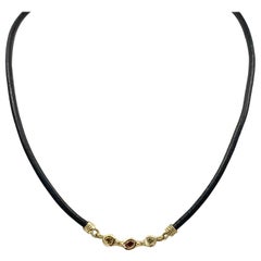 Debra Navarro Diamond and 18 Karat Gold Choker Necklace Black Leather Cords