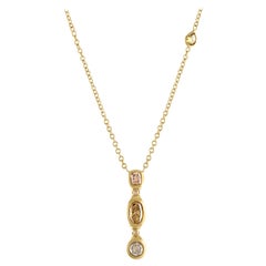 Debra Navarro 3 Stone Diamond and 18 Karat Yellow Gold Vertical Pendant Necklace
