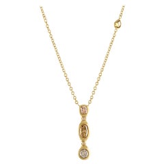 Debra Navarro Collier pendentif vertical à 3 pierres en or jaune 18 carats et diamants