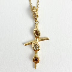 Debra Navarro Colored Diamond and 18 Karat Yellow Gold Cross Pendant Necklace