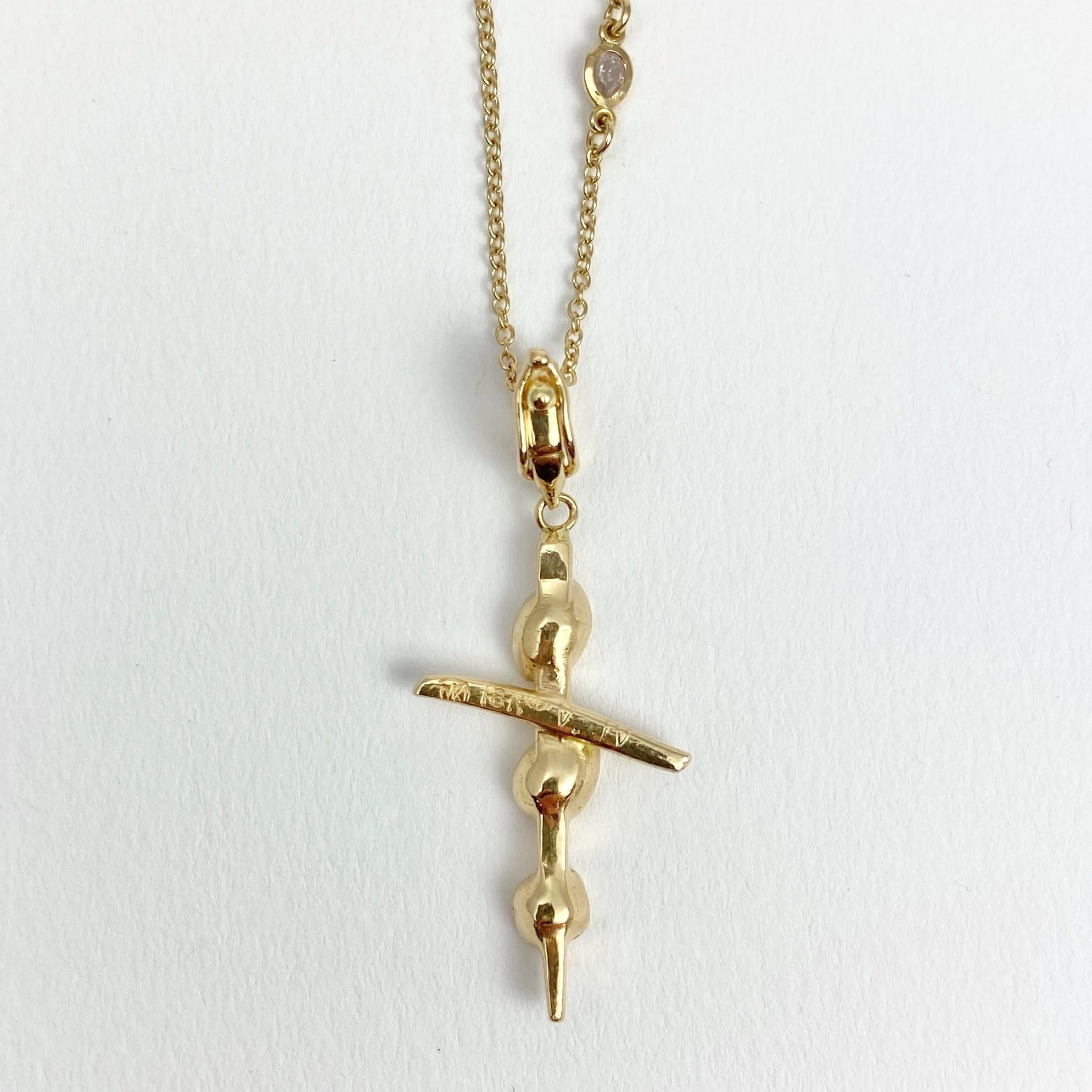 Women's or Men's Debra Navarro Colored Diamond and 18 Karat Yellow Gold Cross Pendant Necklace For Sale