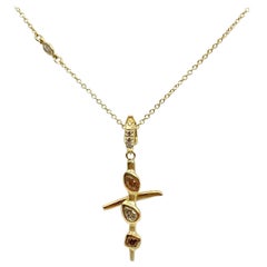Debra Navarro Colored Diamond and 18 Karat Yellow Gold Cross Pendant Necklace