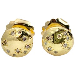 Debra Navarro Diamond 18 Karat Yellow Gold Round Disc Stud Earrings 0.18 Carat