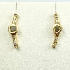 Debra Navarro Diamond and 18 Karat Yellow Gold Ear Climber Earrings Pear Cushion