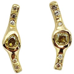 Debra Navarro Diamond and 18 Karat Yellow Gold Ear Climber Earrings Pear Cushion