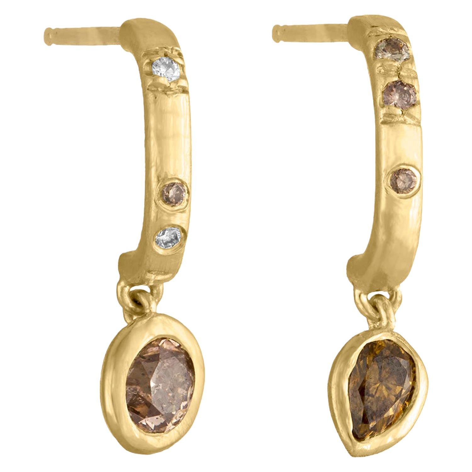 Debra Navarro Diamond and 18 Karat Gold Dangle Stud Hoop Earrings Pear Oval