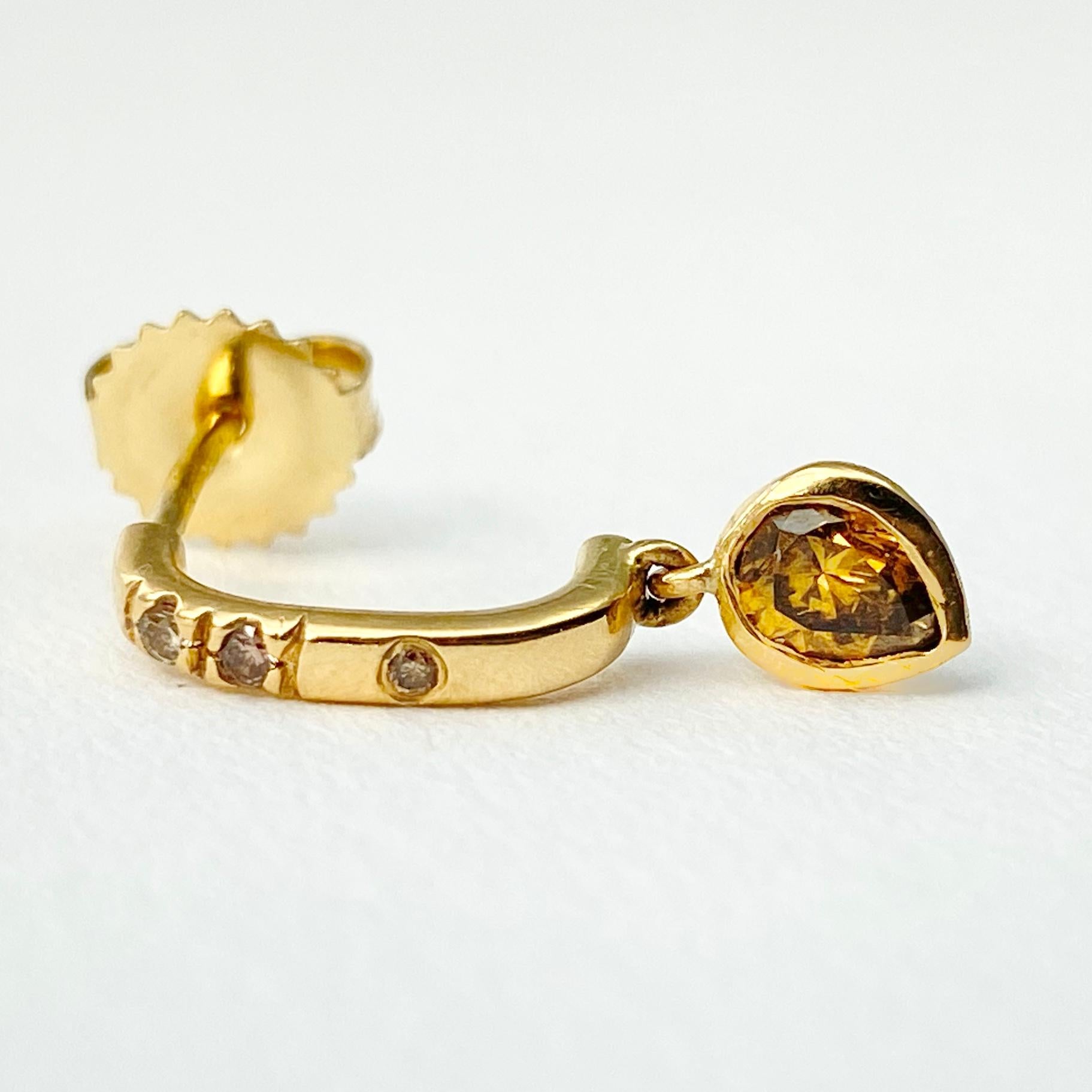 Artisan Debra Navarro Diamond and 18 Karat Gold Dangle Stud Hoop Earrings Pear Oval