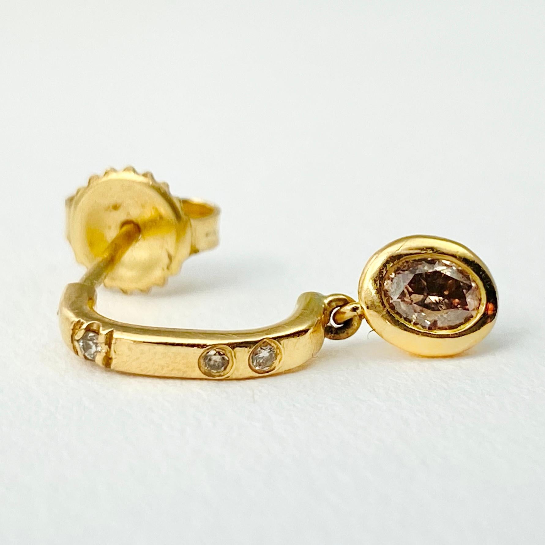 Oval Cut Debra Navarro Diamond and 18 Karat Gold Dangle Stud Hoop Earrings Pear Oval