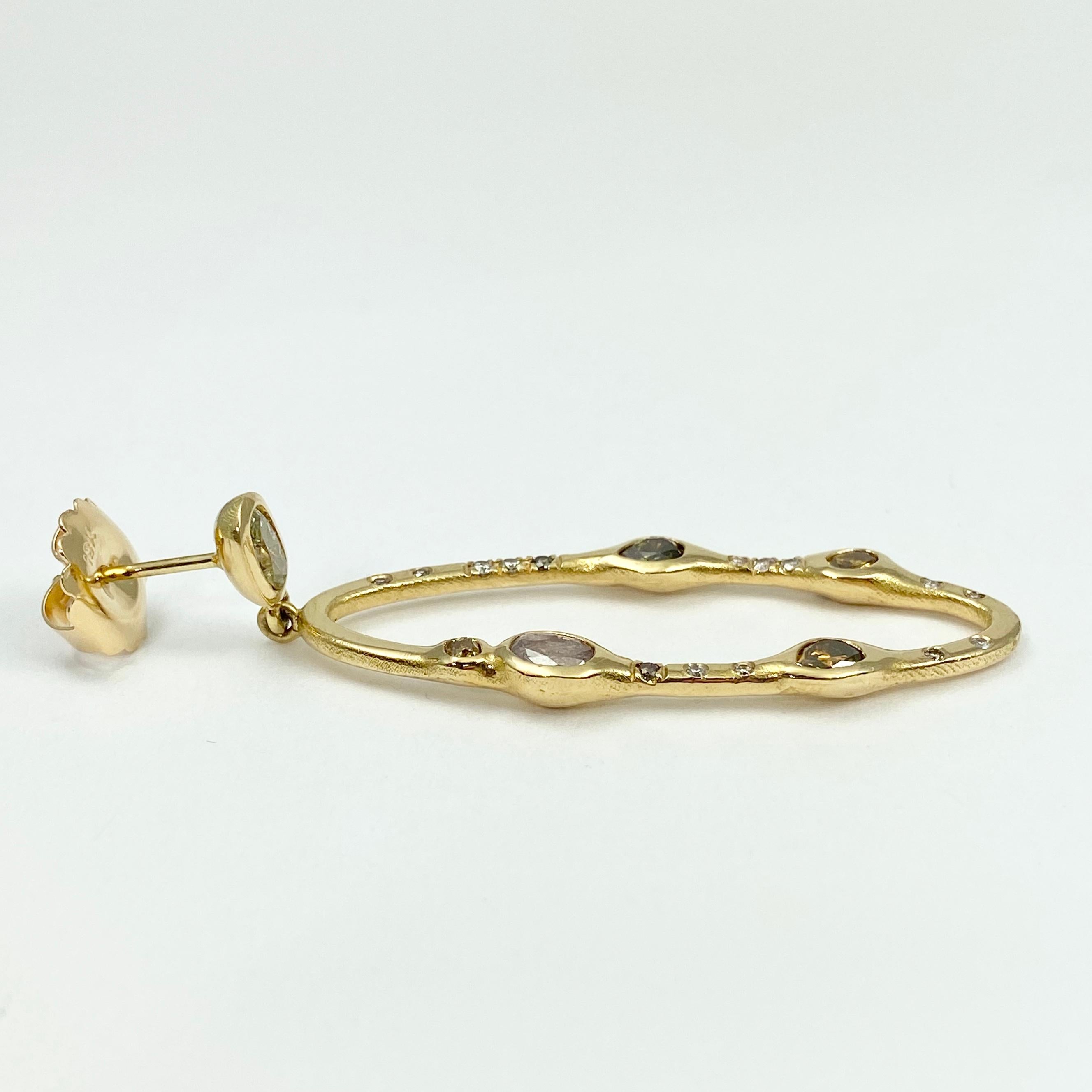 Pear Cut Debra Navarro Diamond and 18 Karat Yellow Gold Open Oval Large Dangle Earrings For Sale