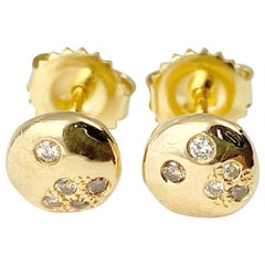 Debra Navarro Diamond and 18 Karat Yellow Gold Small Round Stud Earrings 7mm