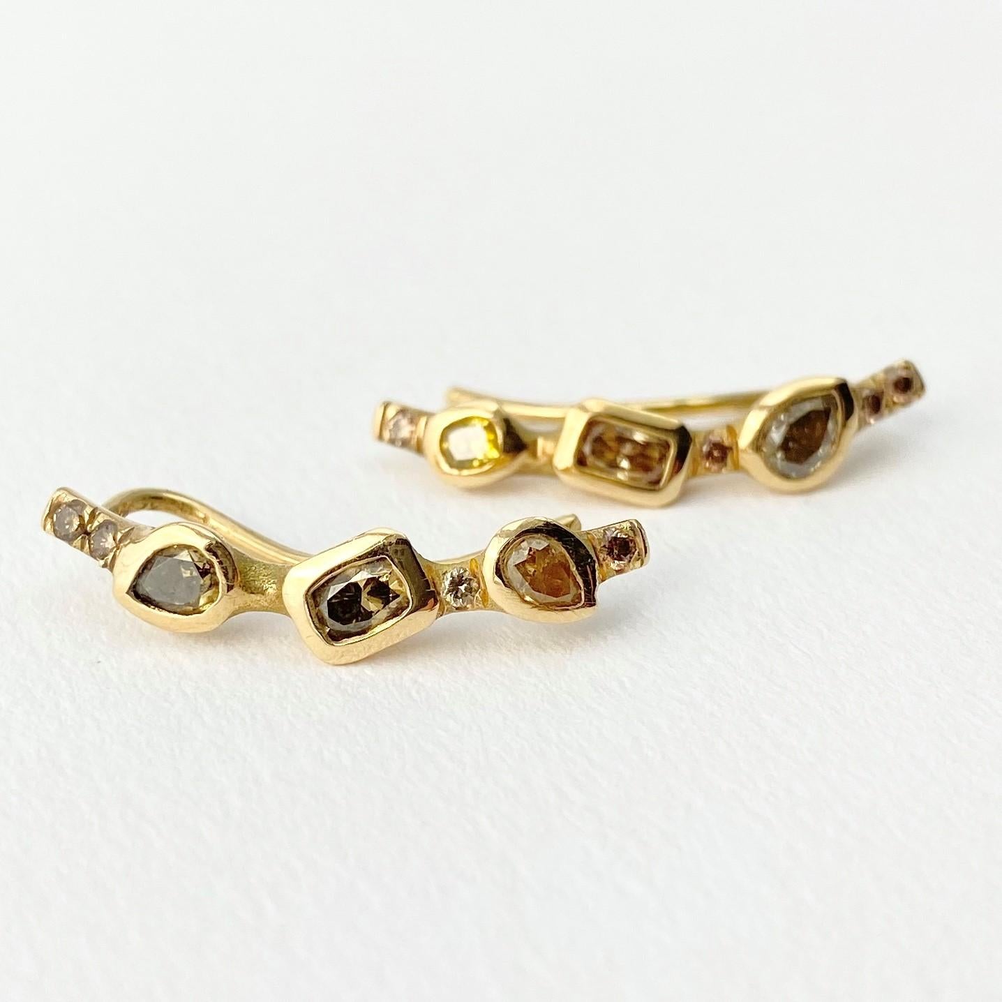 Artisan Debra Navarro Diamond 18 Karat Gold Dangle Earrings Ear Climbers 0.93 Carat