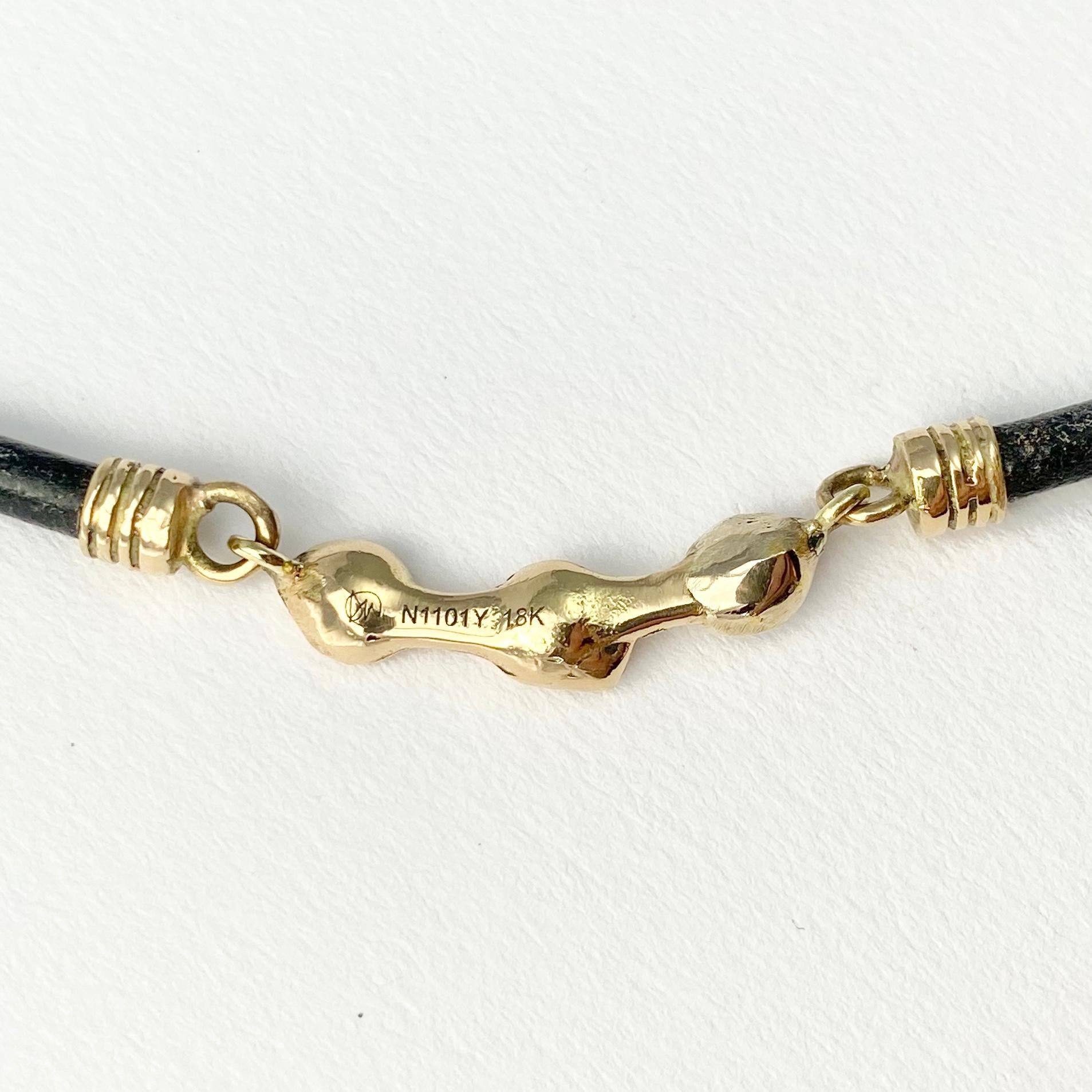 Debra Navarro Diamond and 18 Karat Yellow Gold Necklace with Black Leather Cord In New Condition For Sale In Wichita, KS