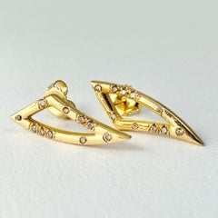 Debra Navarro Diamond and 18 Karat Yellow Gold Tusk Triangle Stud Earrings