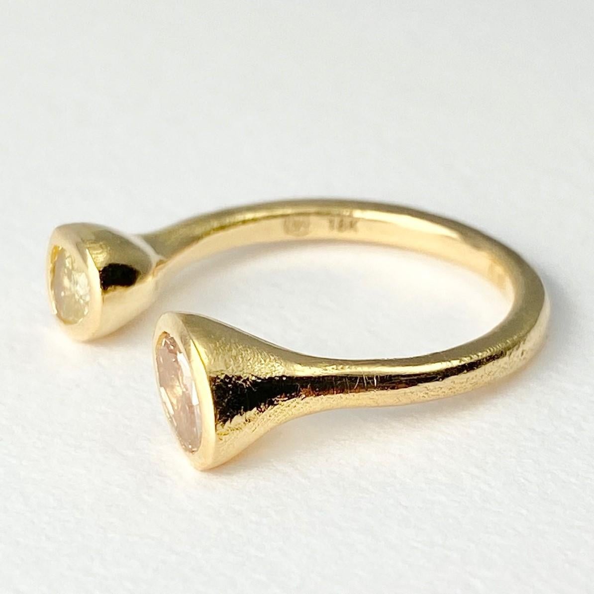 Artisan Debra Navarro Oval and Pear Diamond 18 Karat Yellow Gold Cuff Band Ring For Sale