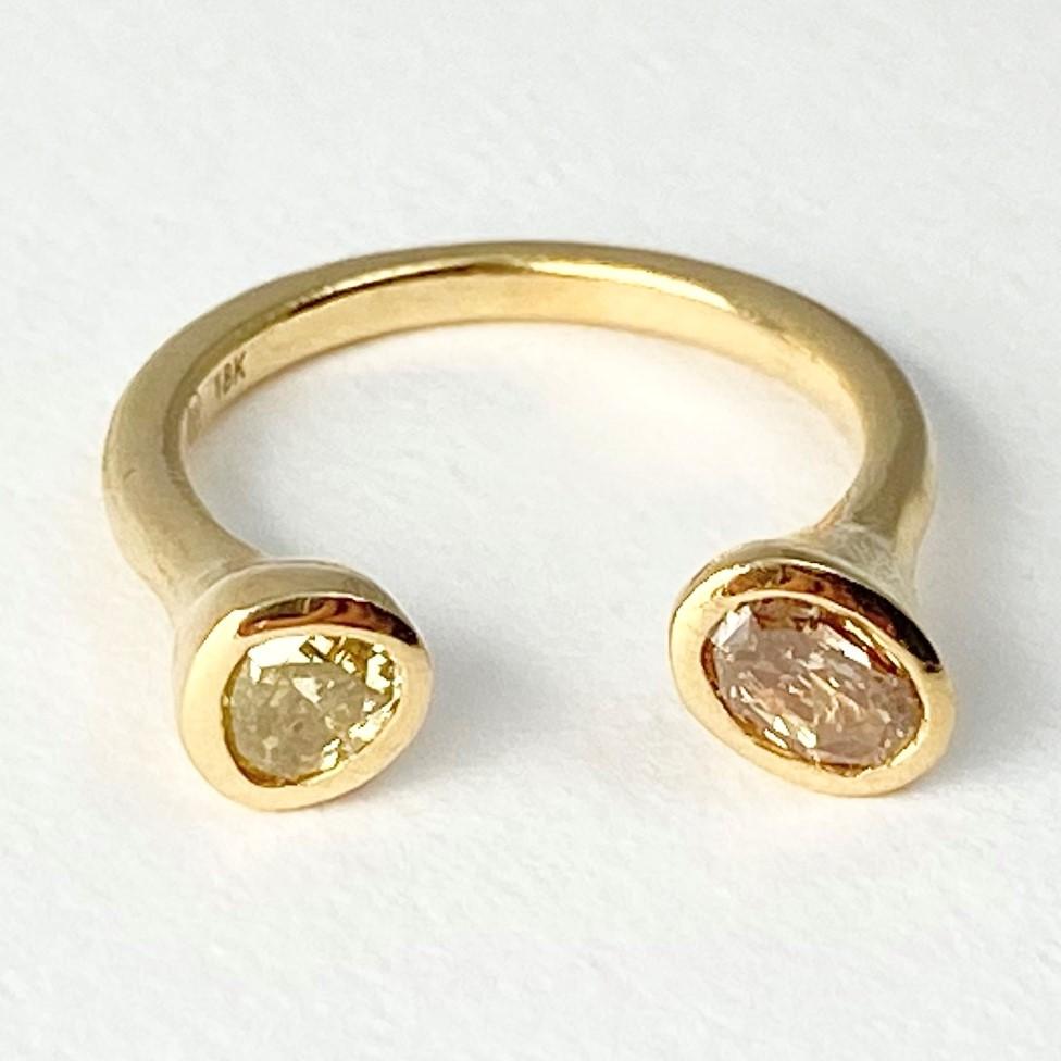 Women's Debra Navarro Oval and Pear Diamond 18 Karat Yellow Gold Cuff Band Ring For Sale