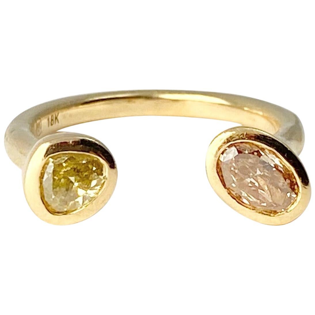 Debra Navarro Oval and Pear Diamond 18 Karat Yellow Gold Cuff Band Ring For Sale