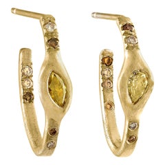 Debra Navarro Pear and Marquise Diamond and 18 Karat Gold Hoop Earrings Small