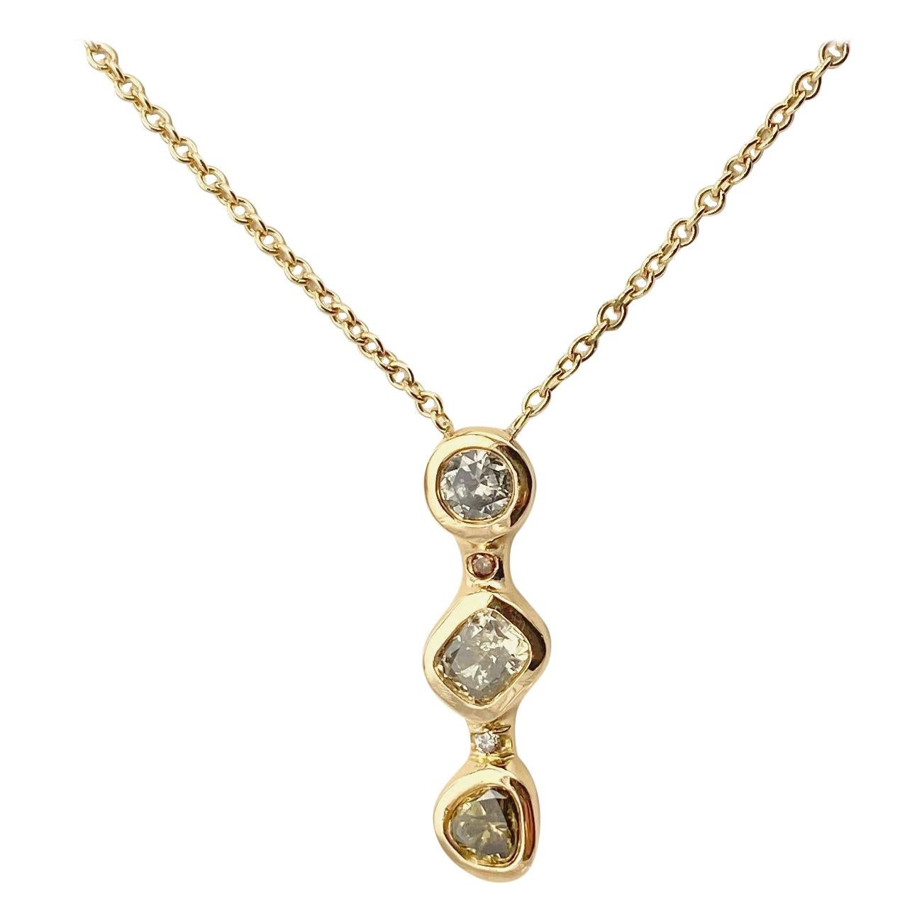 Debra Navarro Diamond and 18K Gold Three-Stone Pendant Chain Necklace 1.08 Carat