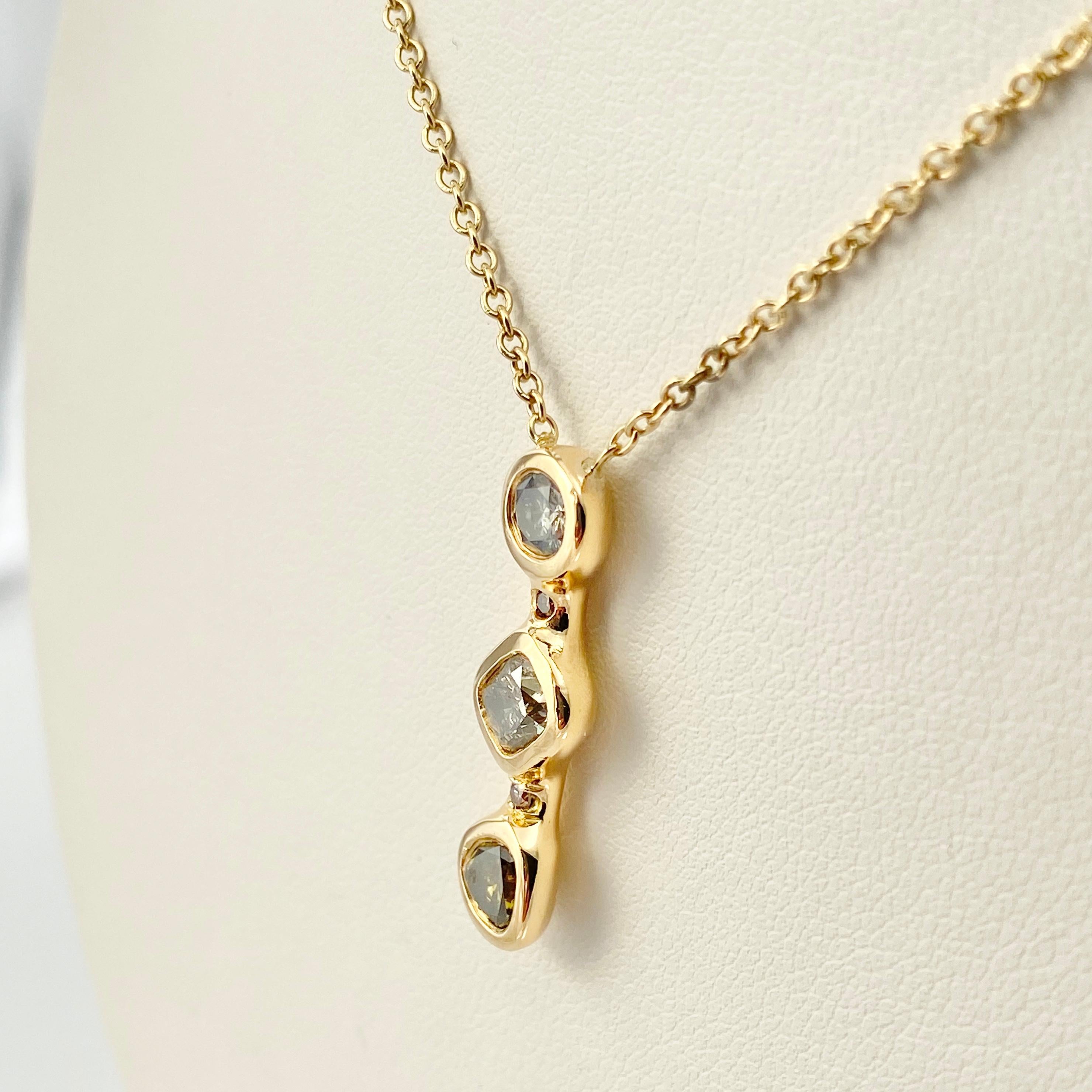 Artisan Debra Navarro Diamond and 18K Gold Three-Stone Pendant Chain Necklace 1.08 Carat
