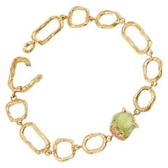 Debra Navarro Green Garnet and Diamond 18 Karat Yellow Gold Link Bracelet