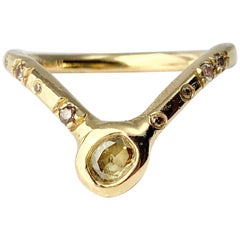 Debra Navarro Oval Diamond 18 Karat Yellow Gold Band Ring Bezel Set 0.38 Carat
