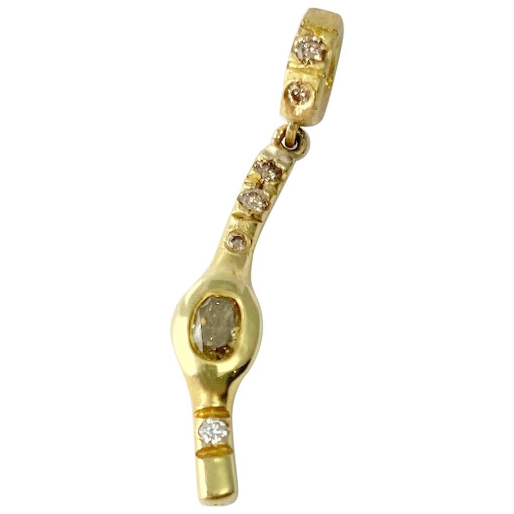 Debra Navarro Oval Diamond and 18 Karat Yellow Gold Stick Pendant Necklace For Sale