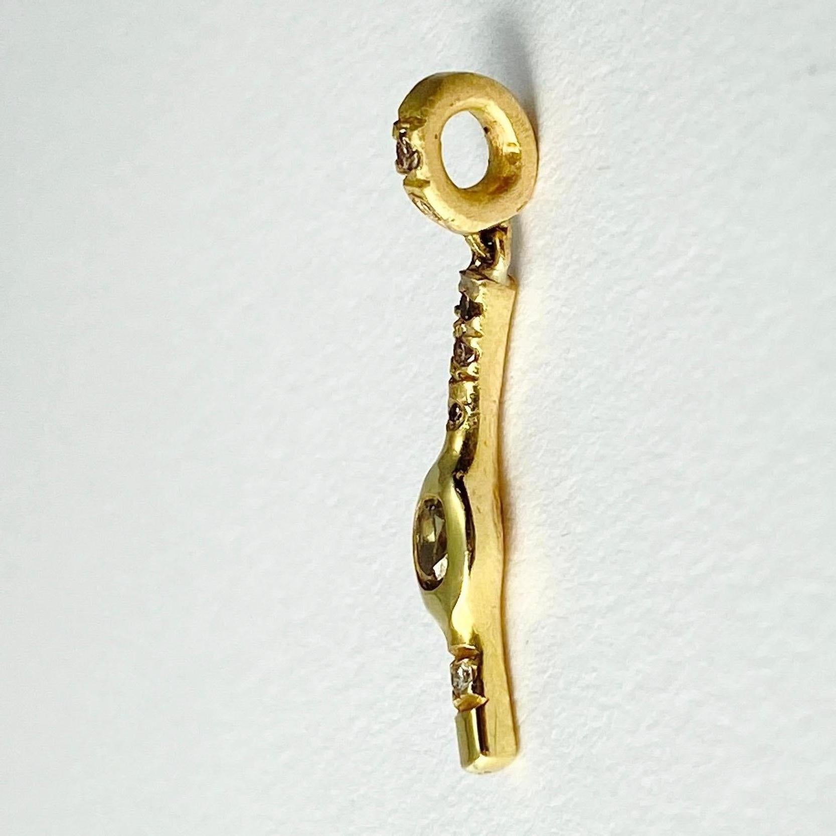 Artisan Debra Navarro Oval Diamond and 18 Karat Yellow Gold Stick Pendant Necklace For Sale