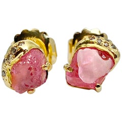 Debra Navarro Pink Spinel and Diamond 18 Karat Gold Stud Earrings 4.23 Carats