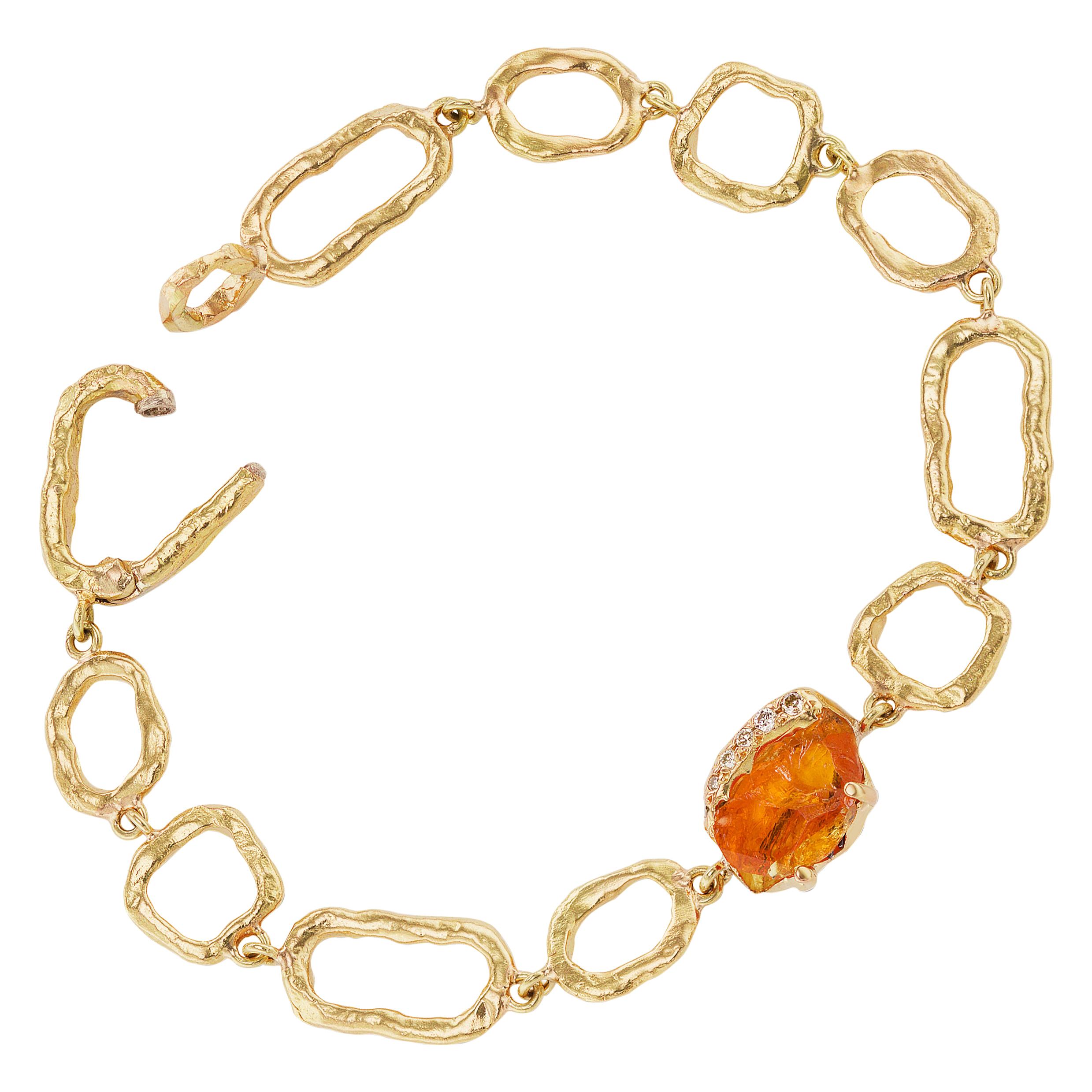 Debra Navarro Orange Garnet and Diamond 18 Karat Yellow Gold Link Bracelet For Sale