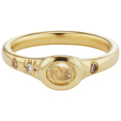 Debra Navarro Oval Yellow Diamond and 18 Karat Gold Pinky Band Ring Bezel Set