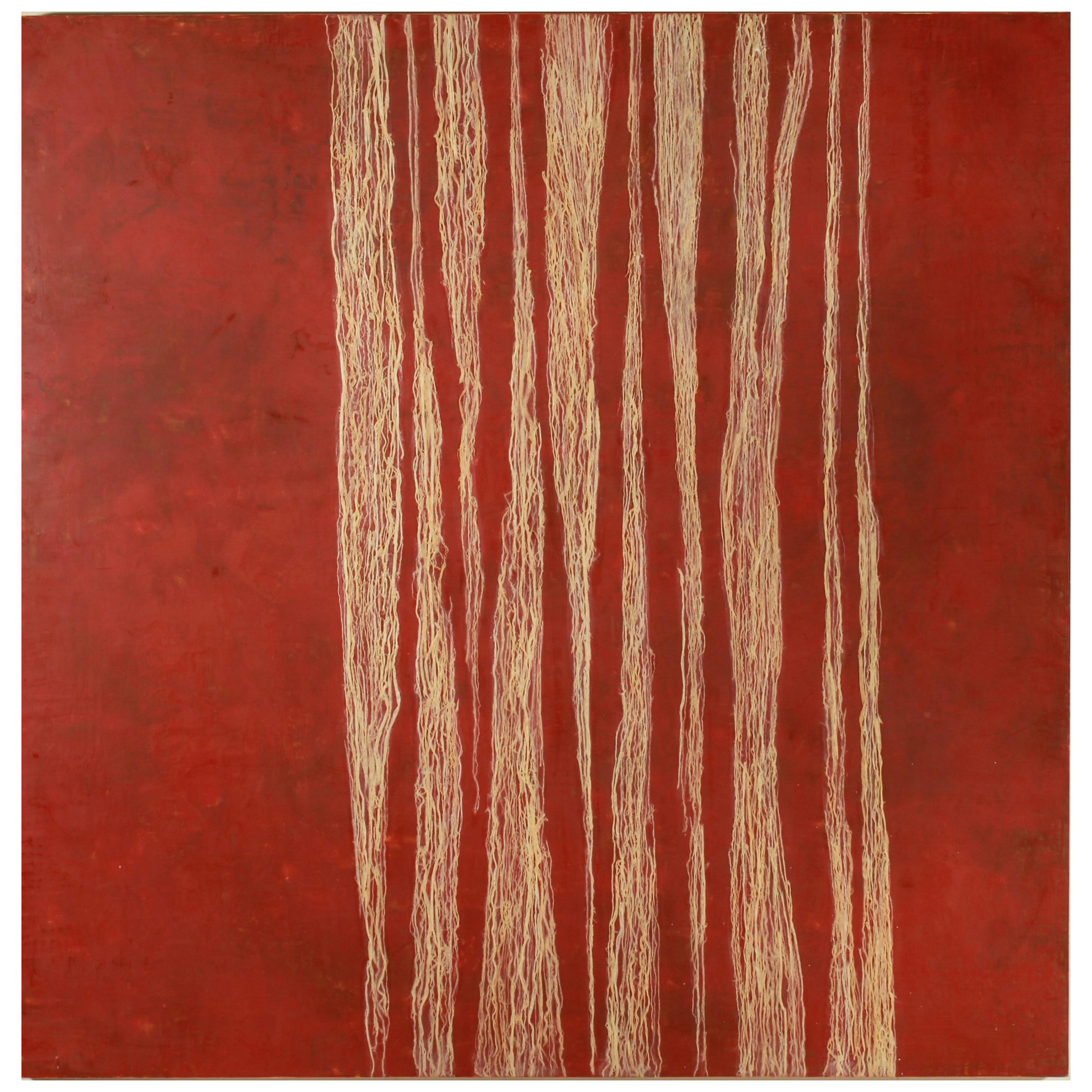 Debra Ramsay "Bamboo Variation with Red" Modern Encaustic Painting