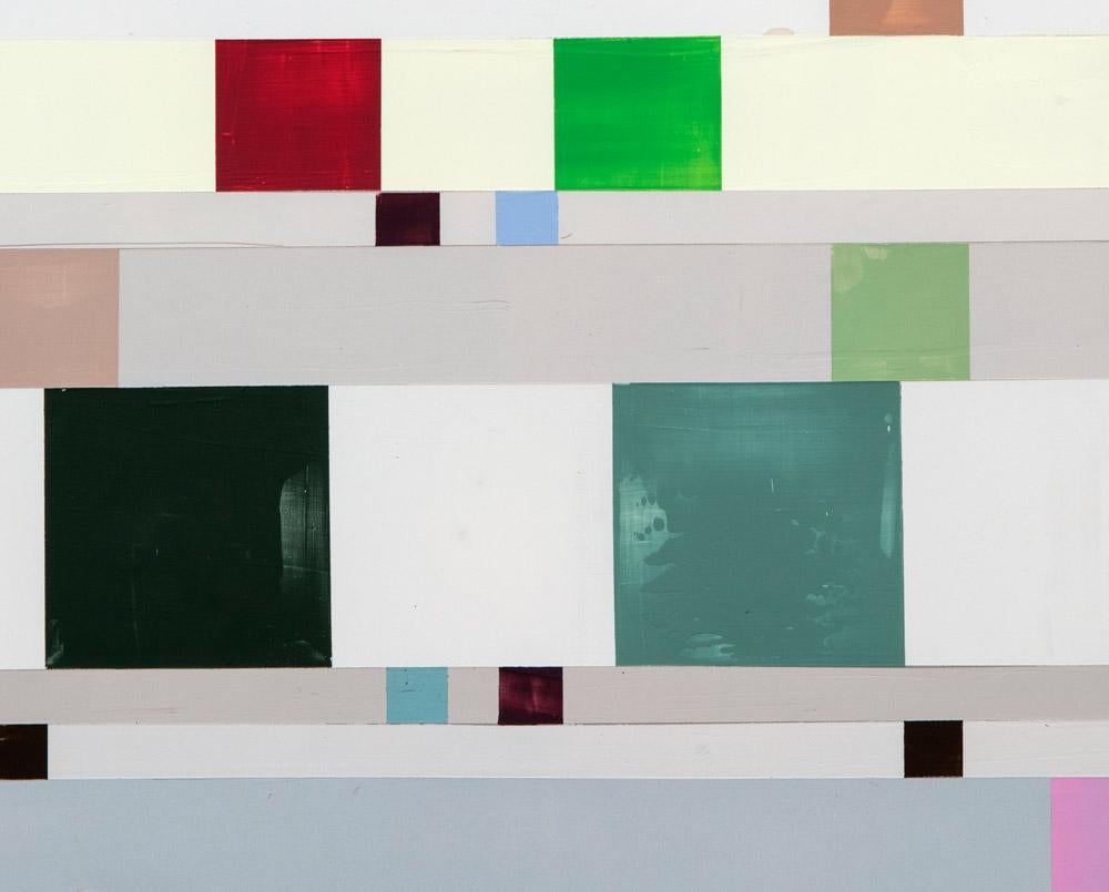 Gegenwart und Gegenwart (Abstraktes Gemälde) (Grau), Abstract Painting, von Debra Ramsay