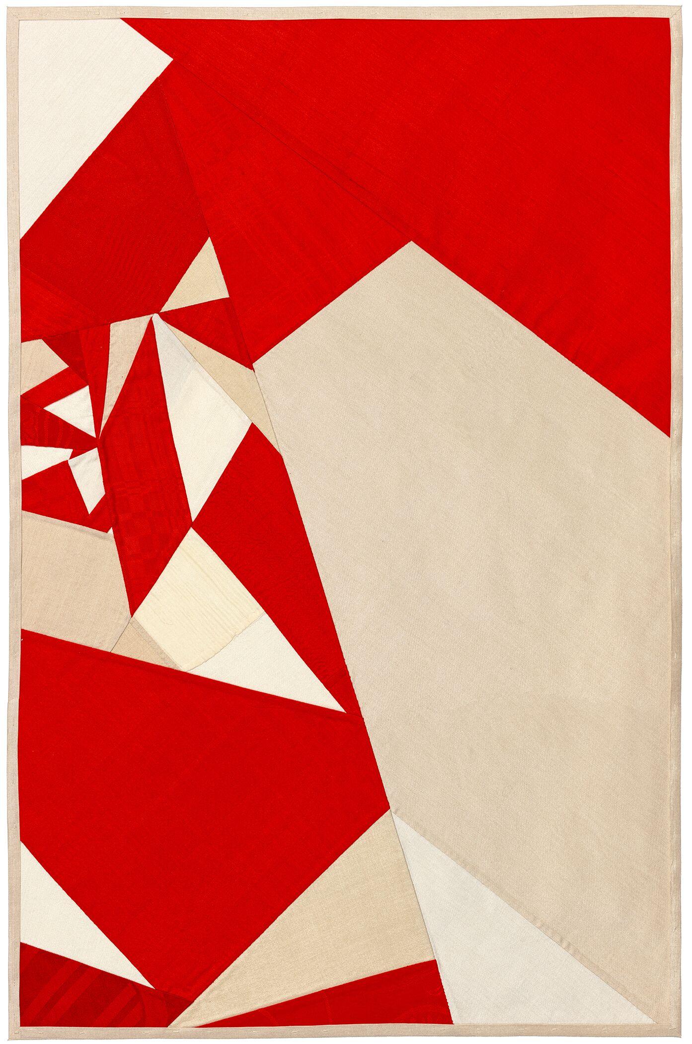 Debra Smith
Seeing Red Series, 3, 2019
pieced vintage silk
28 x 19 in.

This large abstract textile collage by Debra Smith features bold patterns in red and white silk.  Ebony walnut frame with AR glass included.

This work will be on view as part