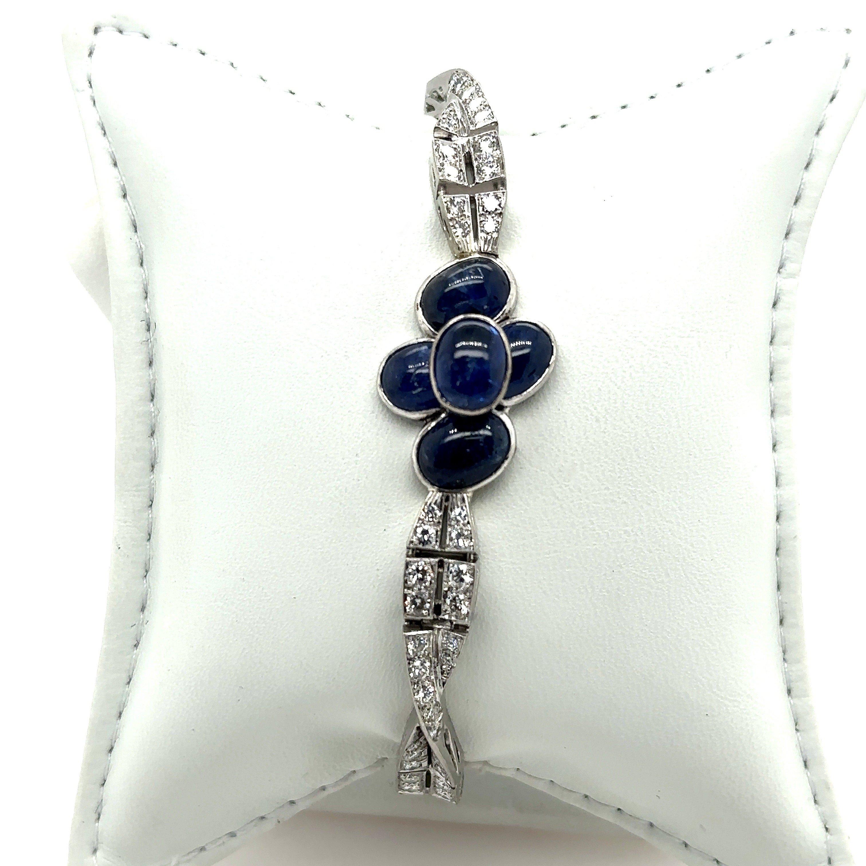 8.50CT Diamond & Sapphire Platinum Vintage Bracelet In Good Condition For Sale In Los Angeles, CA
