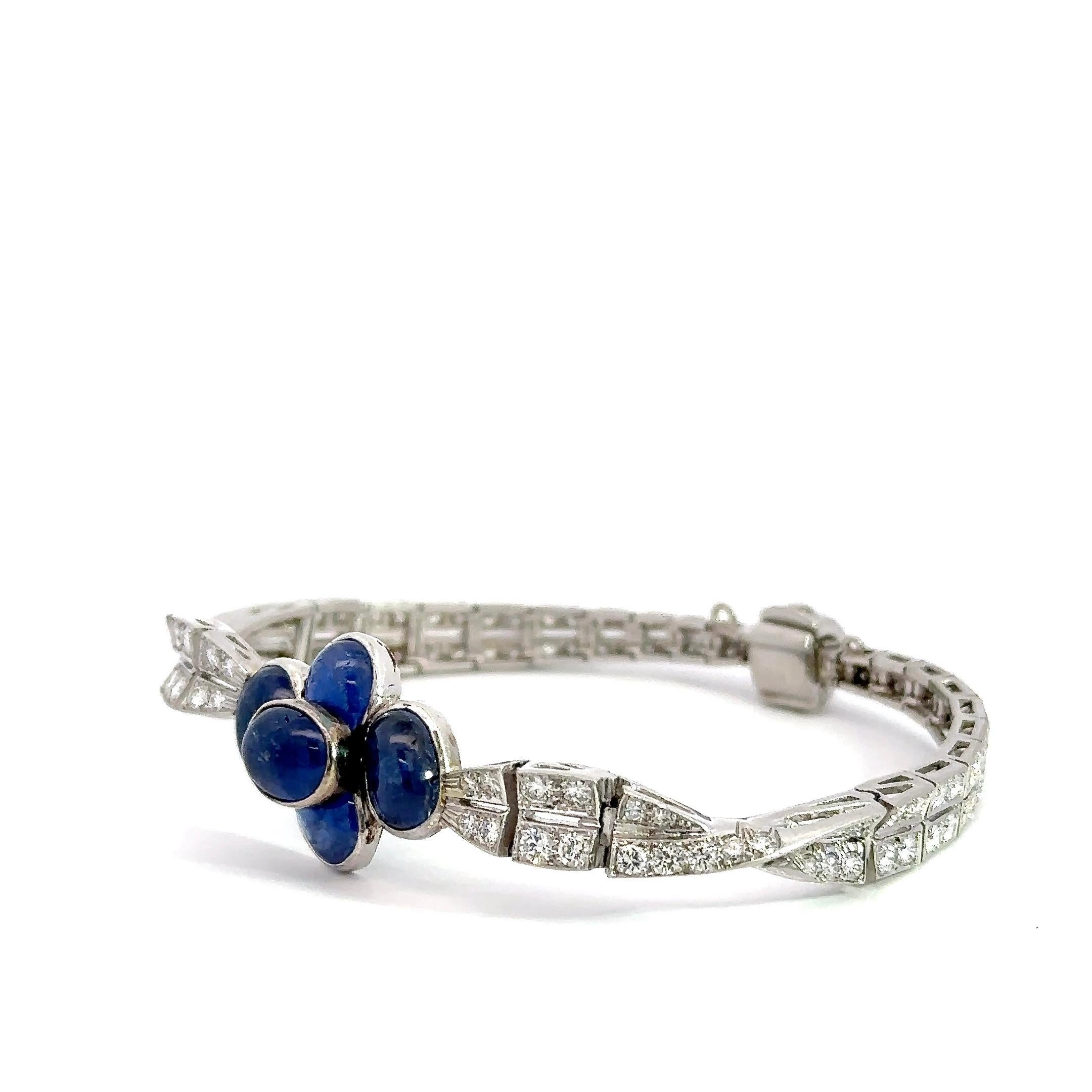 8.50CT Diamond & Sapphire Platinum Vintage Bracelet For Sale 4