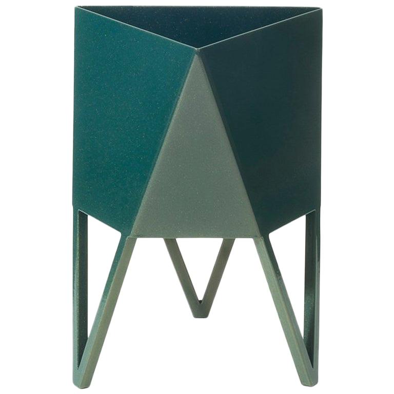 Medium Deca Planter, Bluegreen, Steel, Indoor/Outdoor, Geometric, Force/Collide