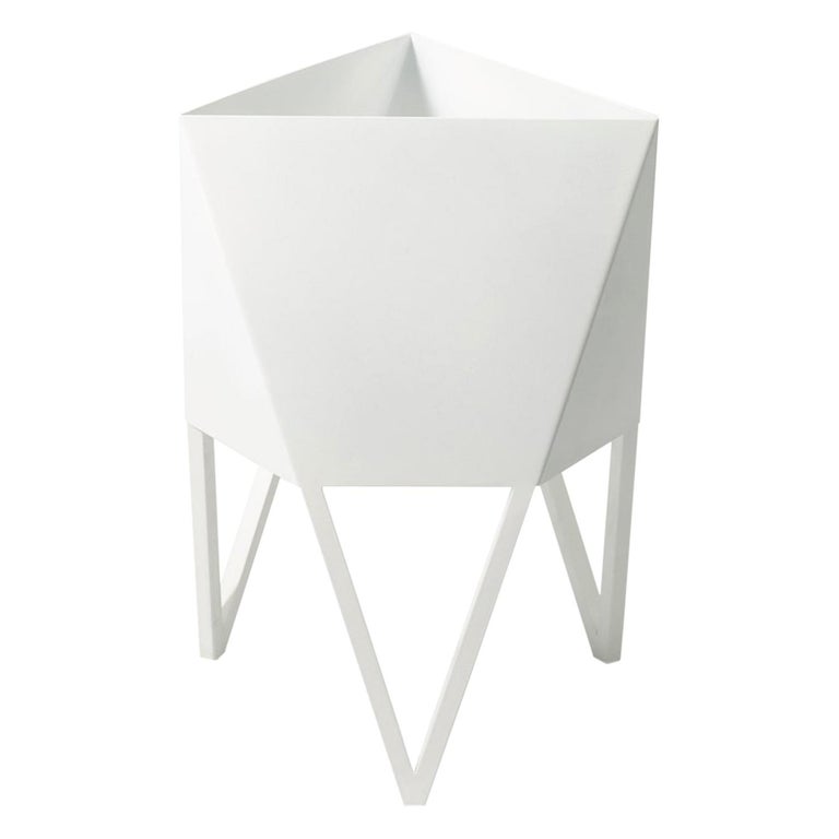 Deca Planter in Glossy White Steel, Small, by Force/Collide For Sale