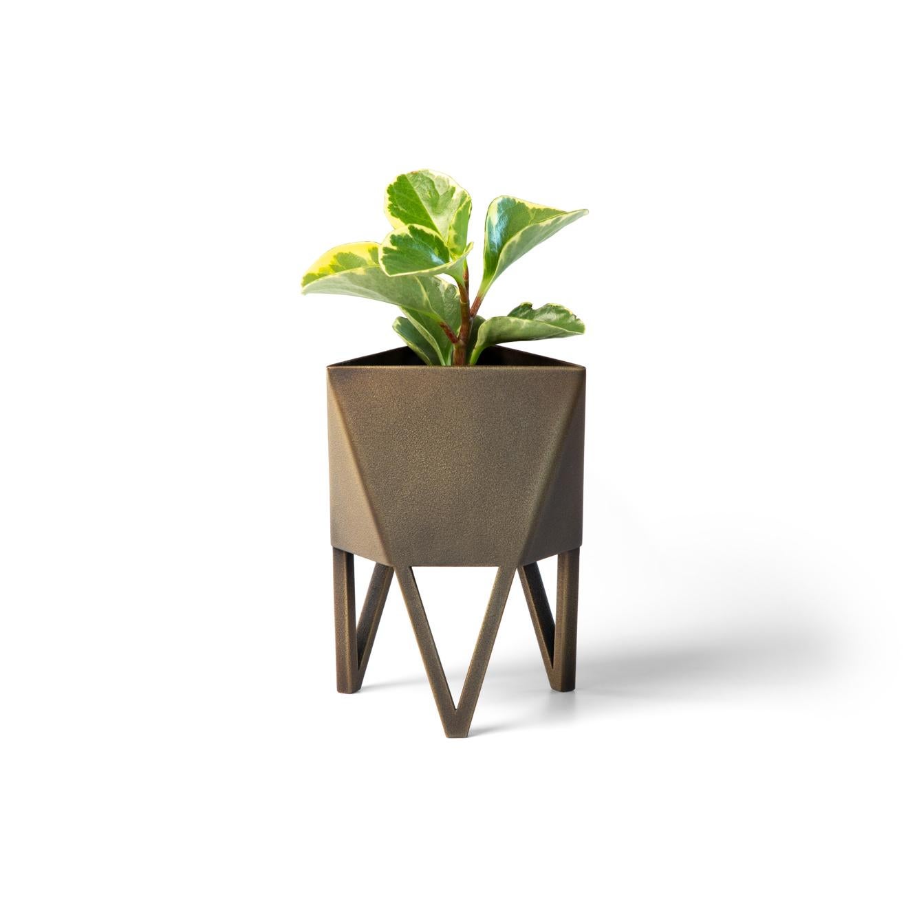 Small Deca Planter, Light Pink, Steel, Modern, Geometric by Force/Collide 7