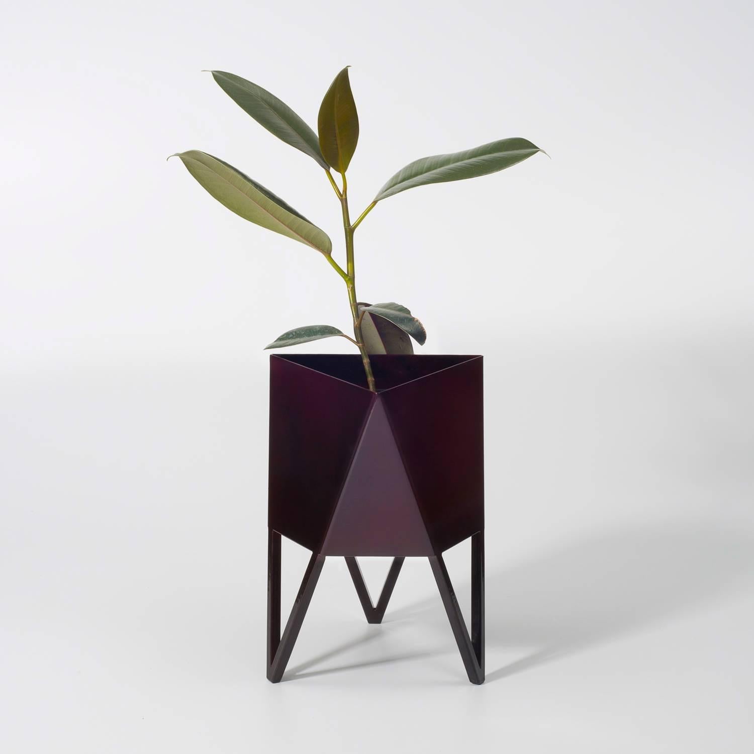 Contemporary Mini Deca Planter, Living Coral, Steel, Indoor/Outdoor, Geometric, Force/Collide