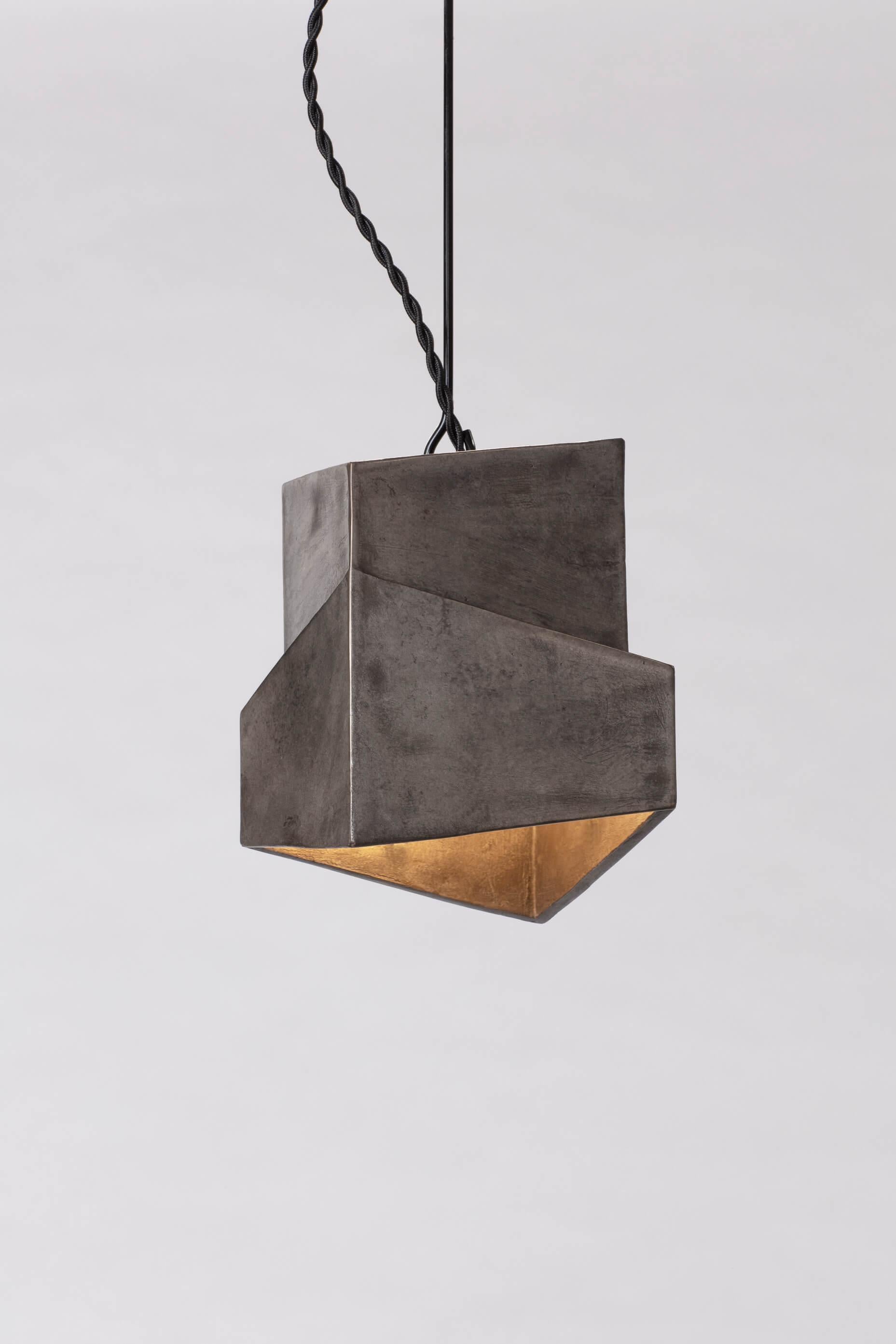 Decade Solid Cast Bronze Raw Polished Pendant Indoor/Outdoor Square Lantern In New Condition For Sale In Los Angeles, CA