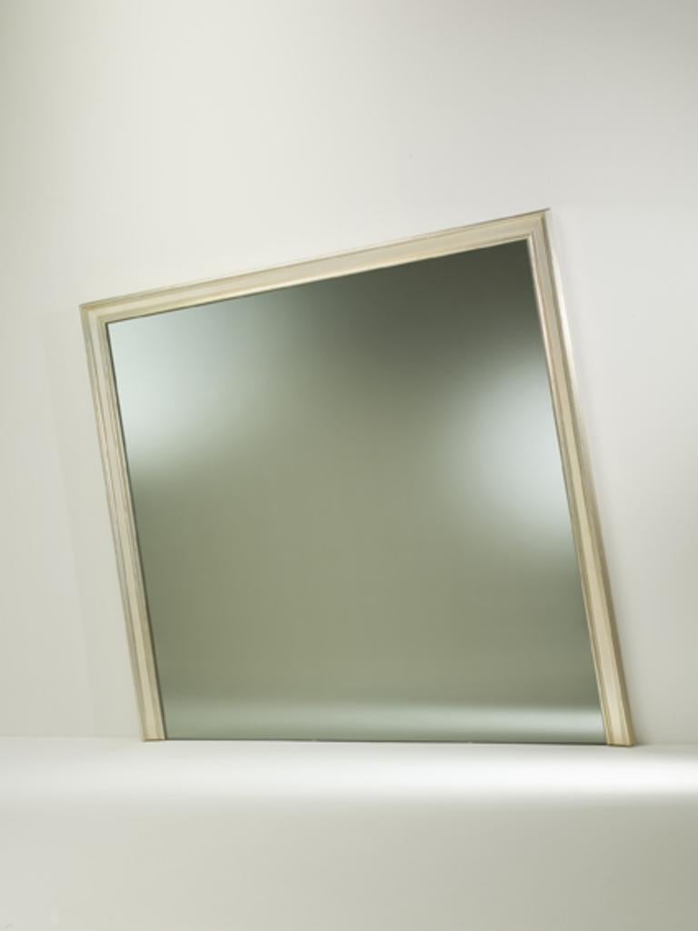 Italian DECADENCE Oblique White Gold Big Mirror in Solid Wood - Hand Carved For Sale