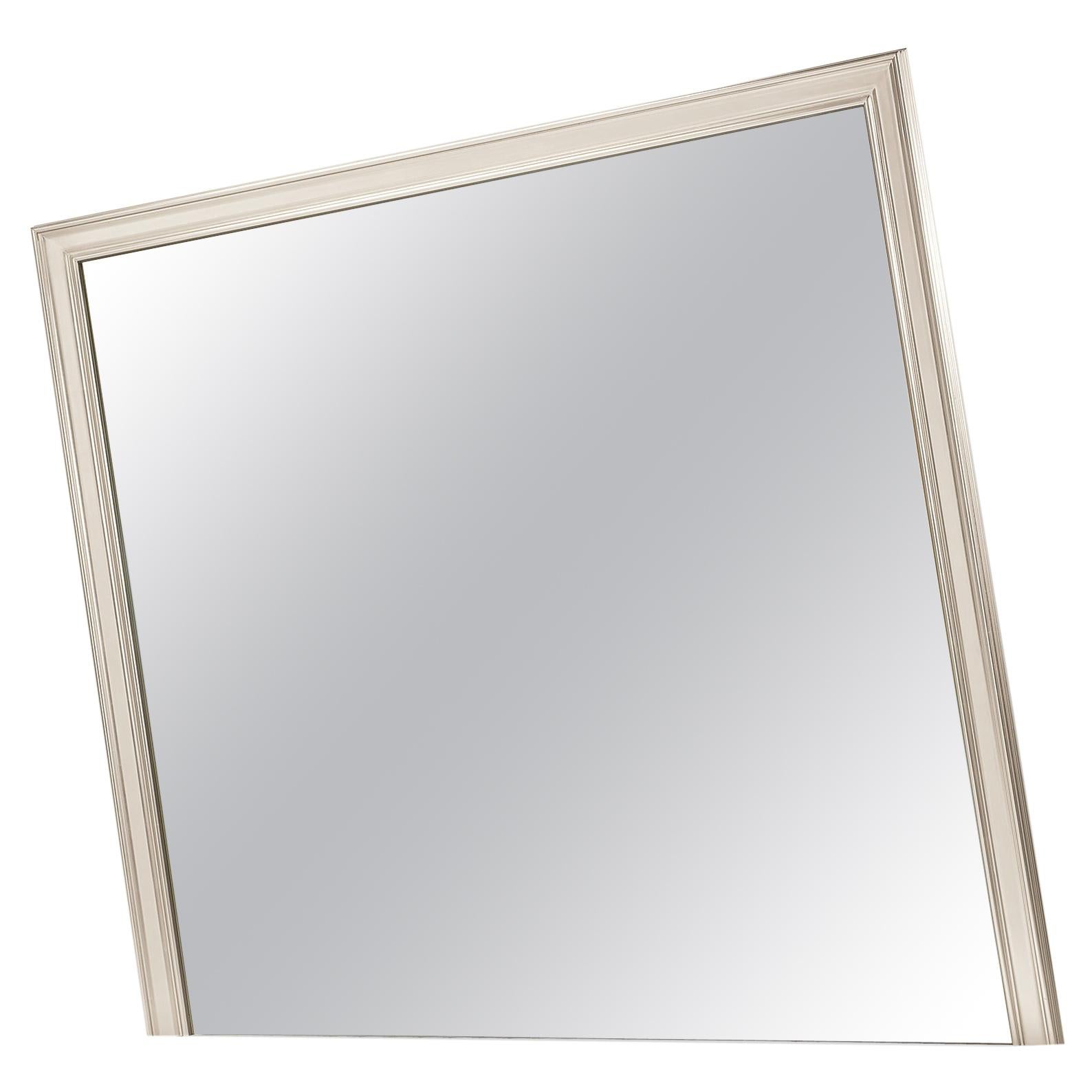 DECADENCE Oblique White Gold Big Mirror in Solid Wood - Hand Carved For Sale